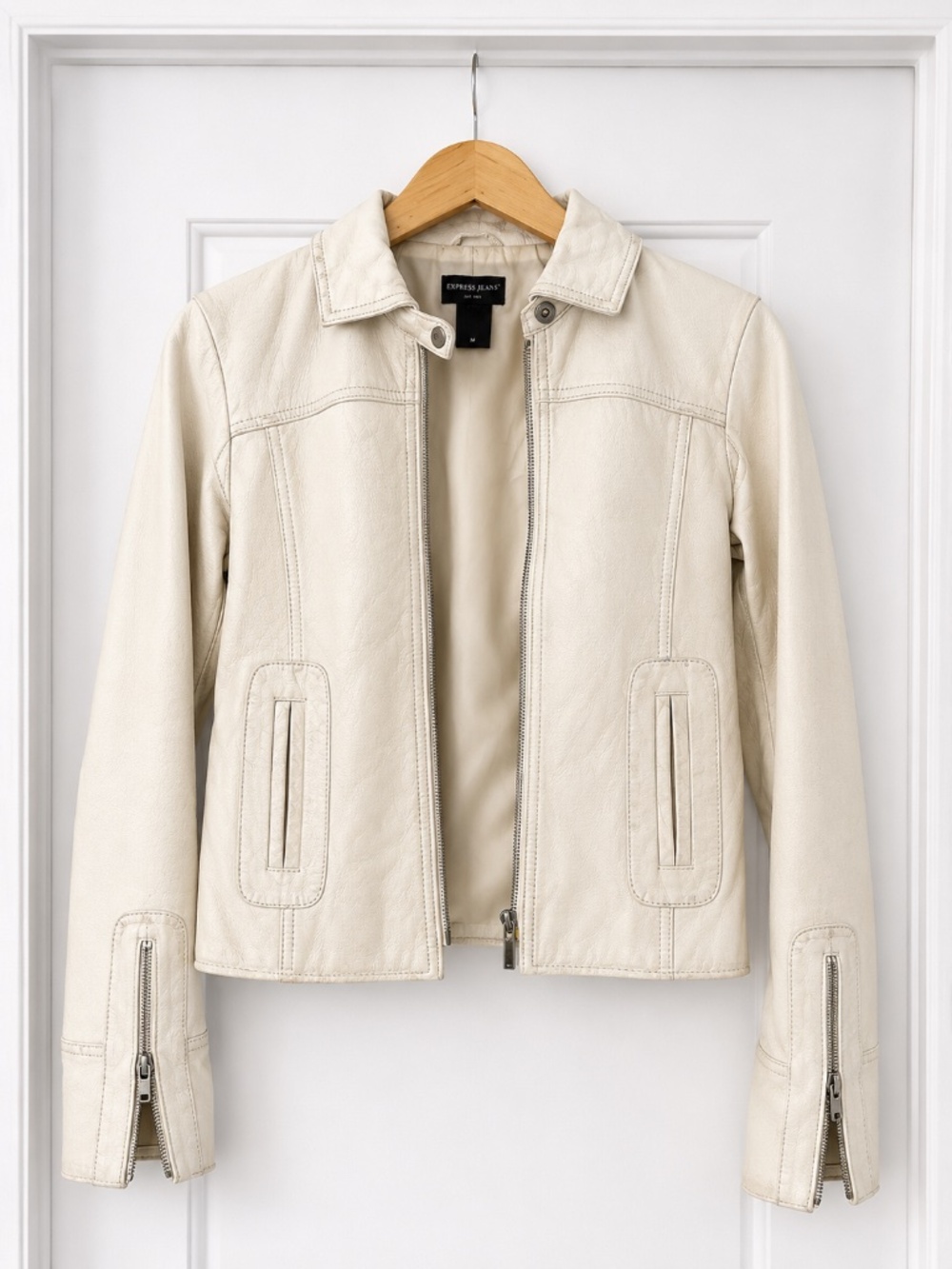 GUESS Jeans Ivory Faux Leather Jacket